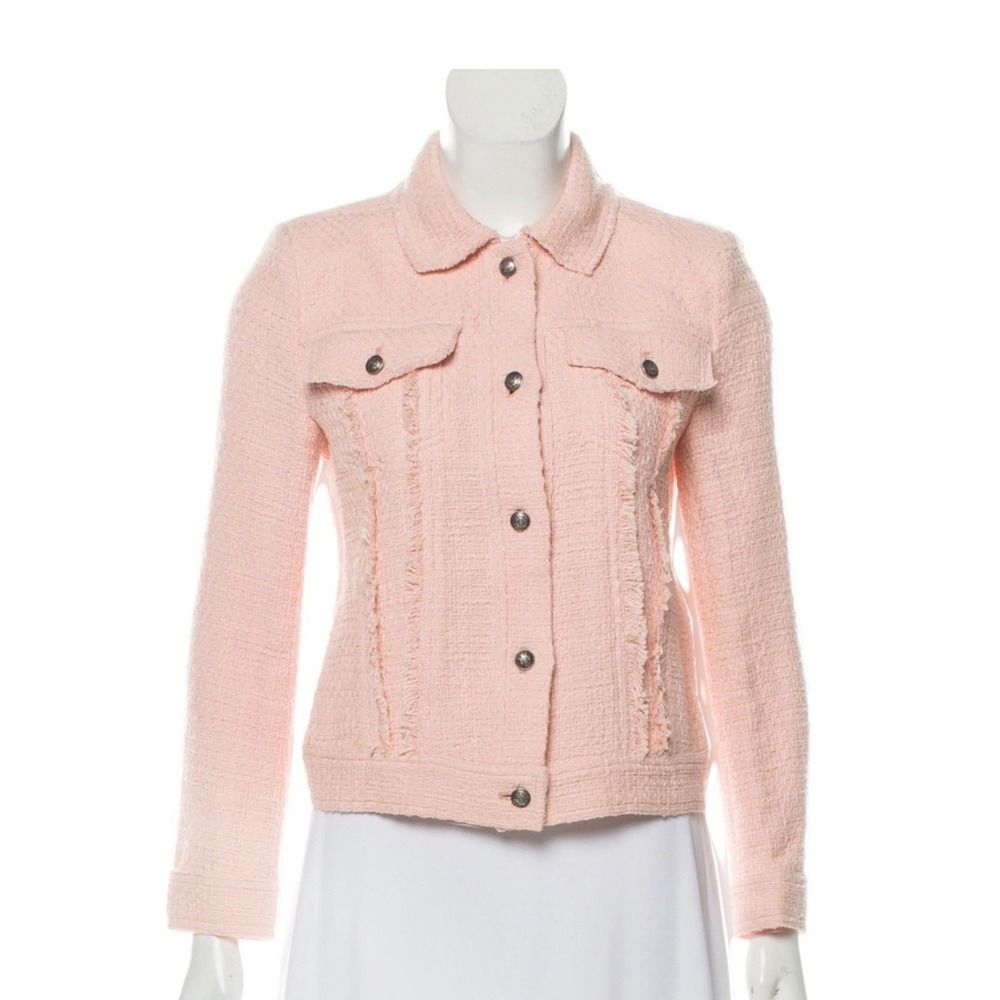 $545 NWT IRO Paloma Pink Tweed Jacket Frayed Crest Button Blazer Barbie Chic/38